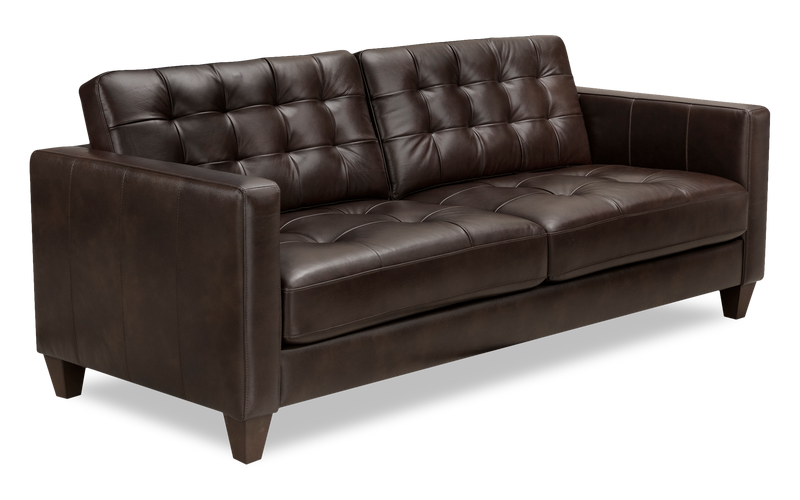 Theo 85\" Top-Grain Genuine Leather Sofa with Removable Back Cushion and Wood Feet – Brown