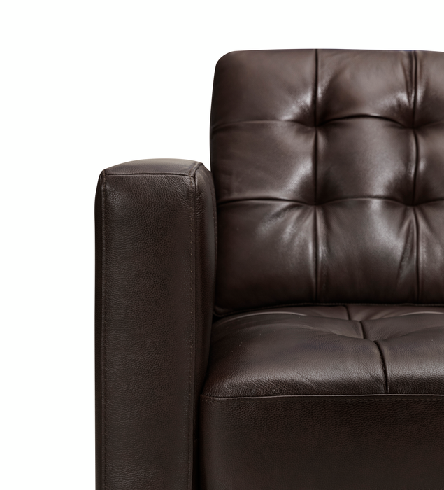 Theo 85\" Top-Grain Genuine Leather Sofa with Removable Back Cushion and Wood Feet – Brown