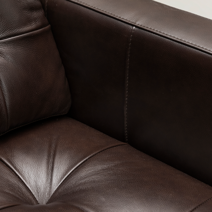 Theo 85\" Top-Grain Genuine Leather Sofa with Removable Back Cushion and Wood Feet – Brown
