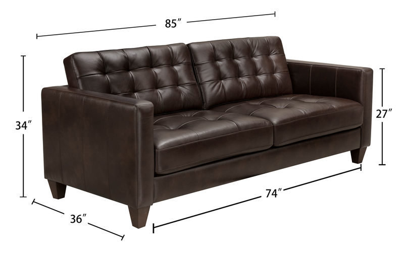 Theo 85\" Top-Grain Genuine Leather Sofa with Removable Back Cushion and Wood Feet – Brown