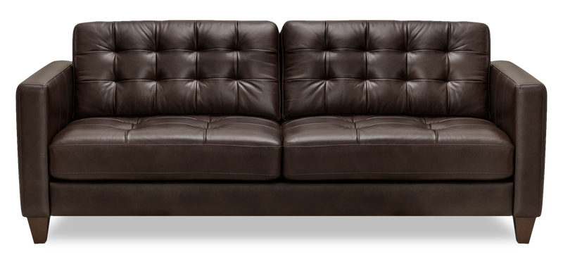 Theo 85\" Top-Grain Genuine Leather Sofa with Removable Back Cushion and Wood Feet – Brown