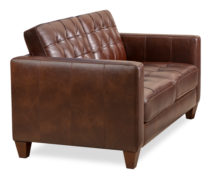 Theo 62\" Top-Grain Genuine Leather Loveseat with Removable Back Cushion and Wood Feet – Burgundy