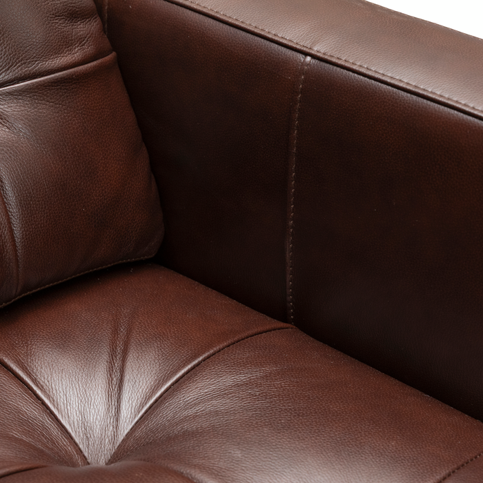 Theo 85\" Top-Grain Genuine Leather Sofa with Removable Back Cushion and Wood Feet – Burgundy