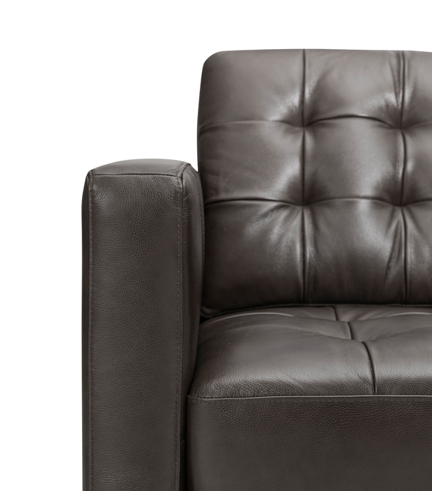 Theo 62\" Top-Grain Genuine Leather Loveseat with Removable Back Cushion and Wood Feet – Grey