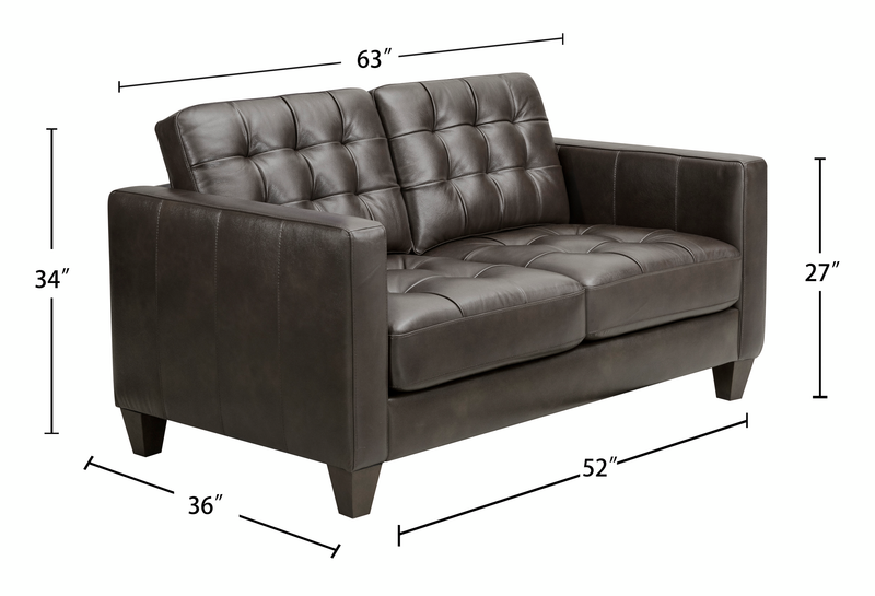 Theo 62\" Top-Grain Genuine Leather Loveseat with Removable Back Cushion and Wood Feet – Grey