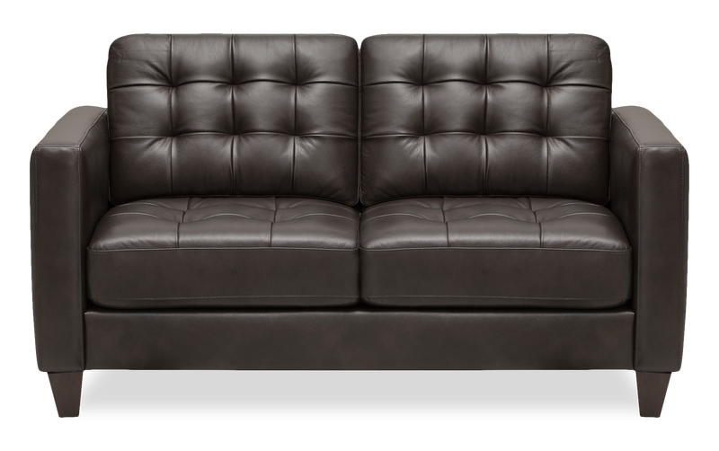 Theo 62\" Top-Grain Genuine Leather Loveseat with Removable Back Cushion and Wood Feet – Grey