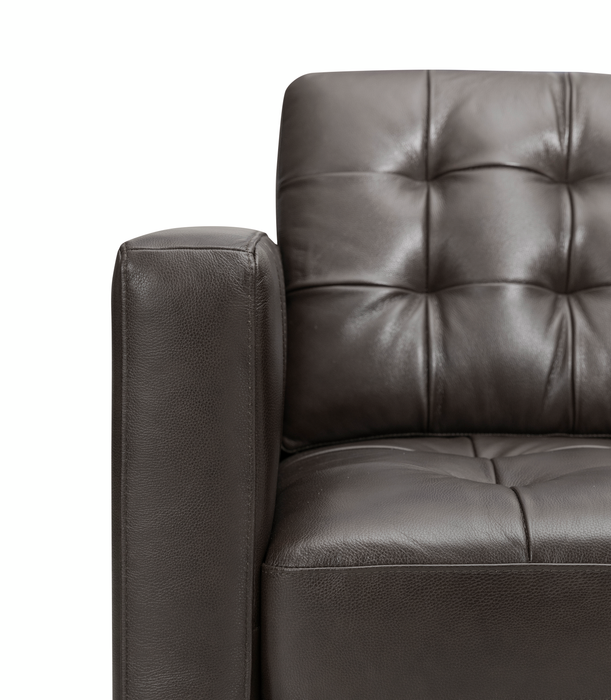 Theo 85\" Top-Grain Genuine Leather Sofa with Removable Back Cushion and Wood Feet – Grey