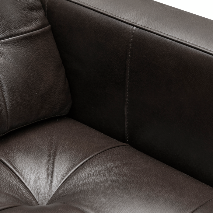 Theo 85\" Top-Grain Genuine Leather Sofa with Removable Back Cushion and Wood Feet – Grey