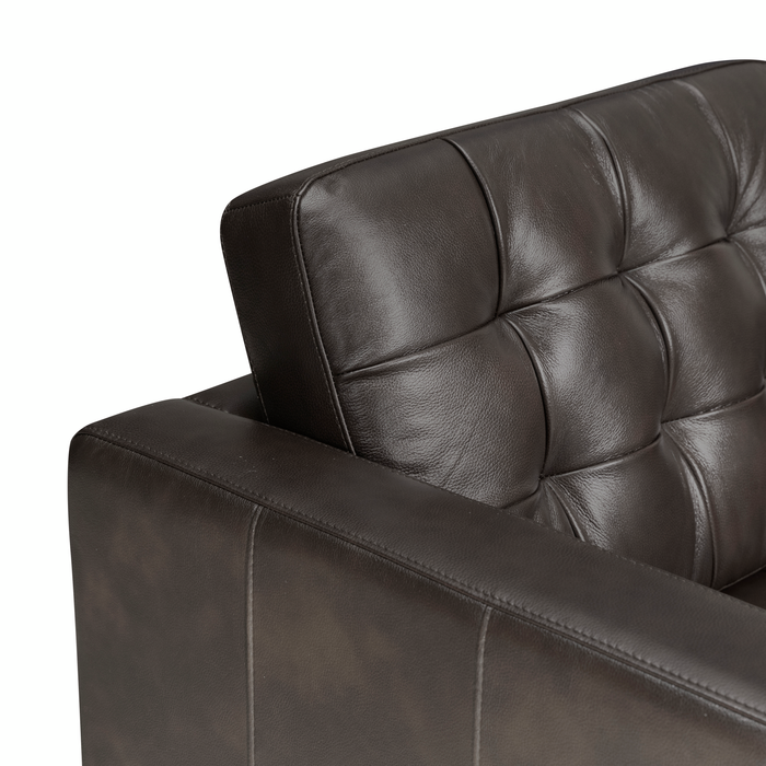 Theo 85\" Top-Grain Genuine Leather Sofa with Removable Back Cushion and Wood Feet – Grey