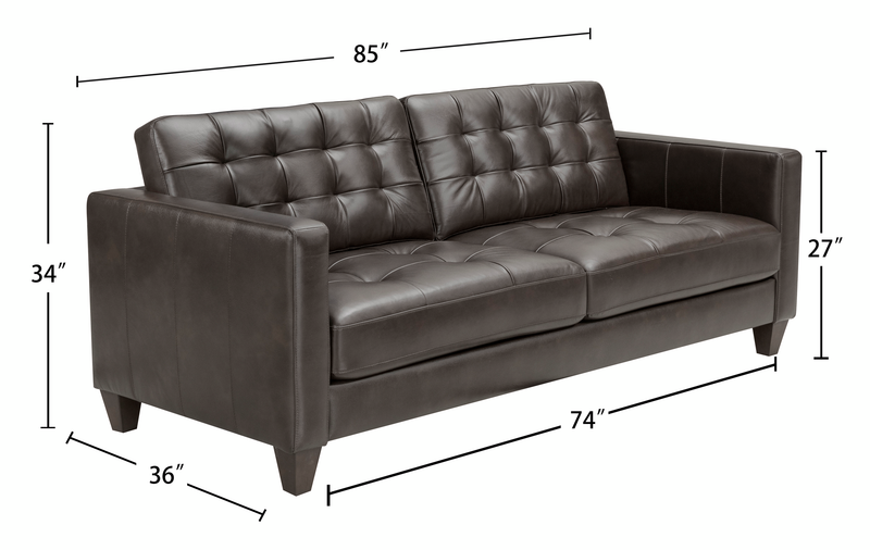 Theo 85\" Top-Grain Genuine Leather Sofa with Removable Back Cushion and Wood Feet – Grey