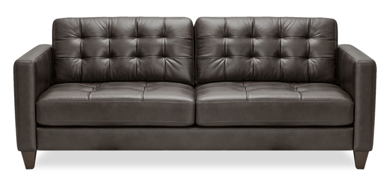 Theo 85\" Top-Grain Genuine Leather Sofa with Removable Back Cushion and Wood Feet – Grey