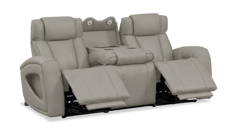 Shaquille O’Neal Home Titan 92\" Genuine Leather Power Reclining Sofa with Shaq-o-pedic Comfort – Slate 