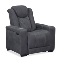 Venture 35.83” Faux Suede Power Reclining Chair with Power Headrests, Cupholders, and USB Port - Grey