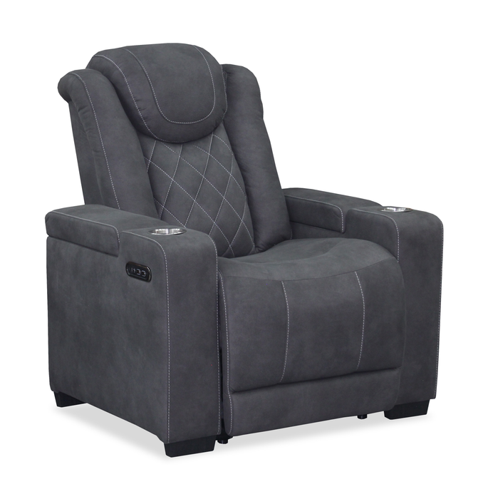 Venture 35.83” Faux Suede Power Reclining Chair with Power Headrests, Cupholders, and USB Port - Grey