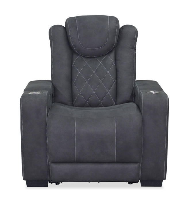 Venture 35.83” Faux Suede Power Reclining Chair with Power Headrests, Cupholders, and USB Port - Grey