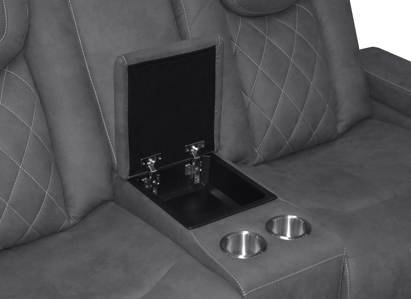 Venture 70.08” Faux Suede Reclining Loveseat with Storage and Cupholders - Grey