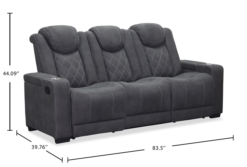 Venture 83.5” Faux Suede Reclining Sofa with Storage, Cupholders, and USB Port - Grey