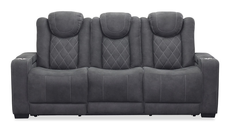 Venture 83.5” Faux Suede Reclining Sofa with Storage, Cupholders, and USB Port - Grey