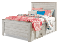 Willowton Platform Storage Bed with Headboard & Frame for Kids, Whitewash - Twin Size 