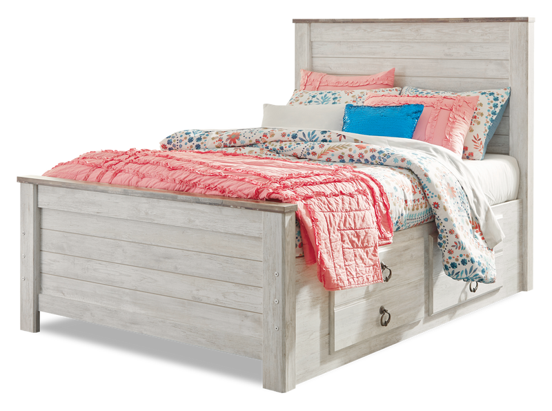 Willowton Platform Storage Bed with Headboard & Frame for Kids, Whitewash - Twin Size