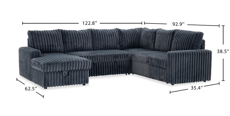 Winston 3-Piece Left-Facing Fabric Sleeper Sectional with Storage Chaise – Slate