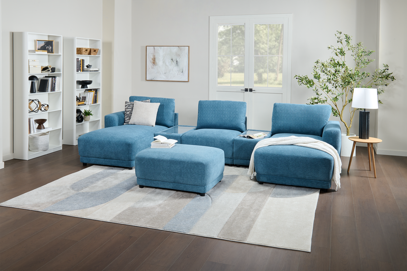 Voyage Modular 4-Piece U-Shaped Fabric Sectional with Removable Back Cushions – Blue