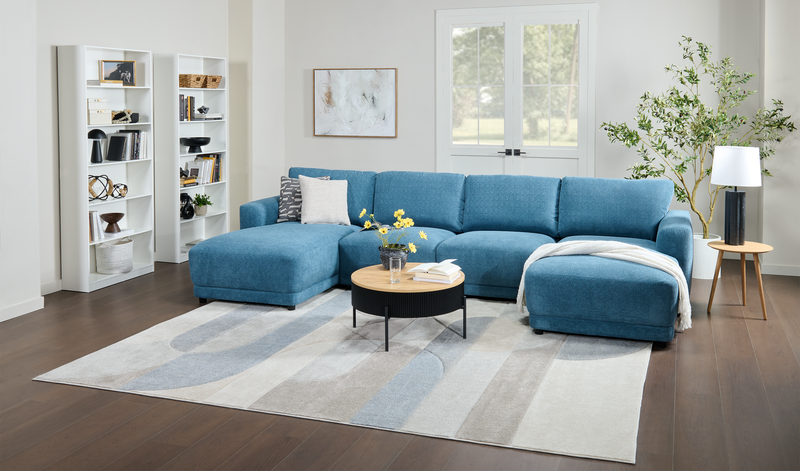 Voyage Modular 4-Piece U-Shaped Fabric Sectional with Removable Back Cushions – Blue