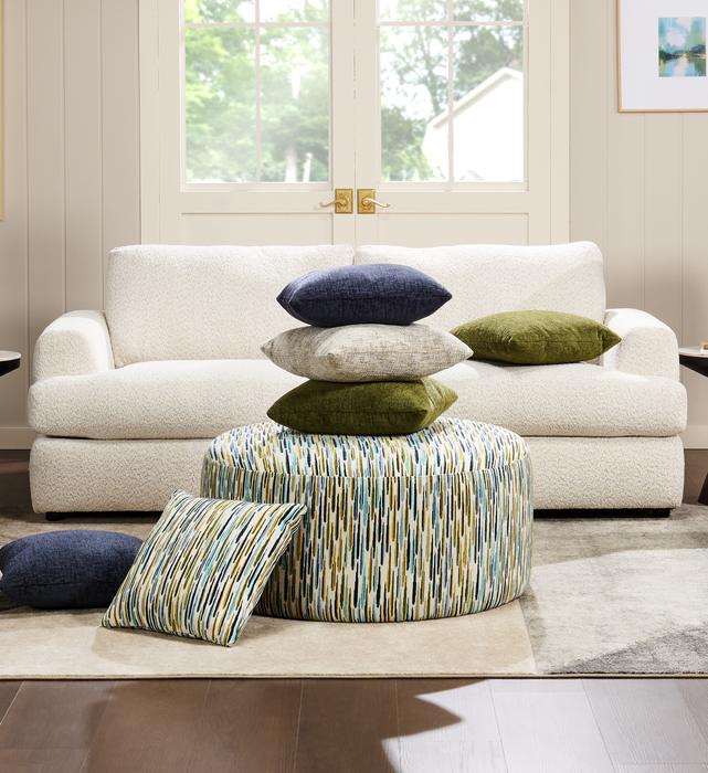 Made in Canada Customizable Sofa Lab Round 38\" Fabric Ottoman – Capri Accent Fabric 