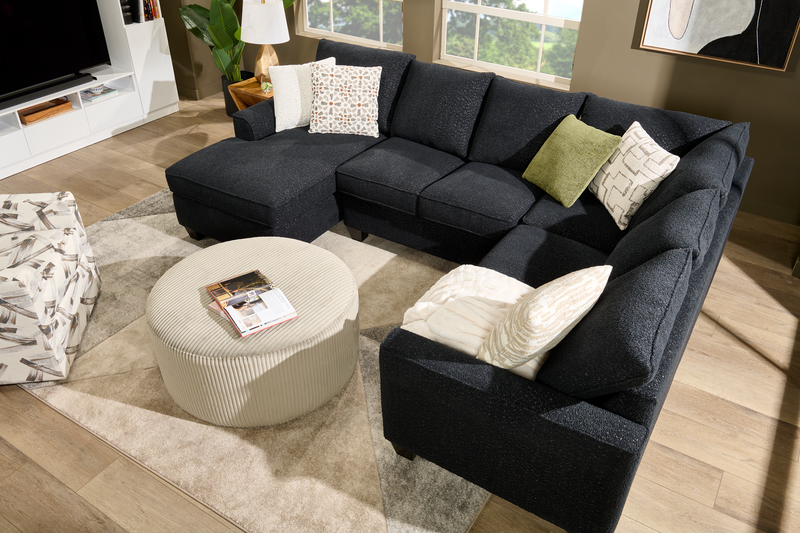 Made in Canada Customizable Sofa Lab Round 38\" Fabric Ottoman – Fog Accent Fabric 