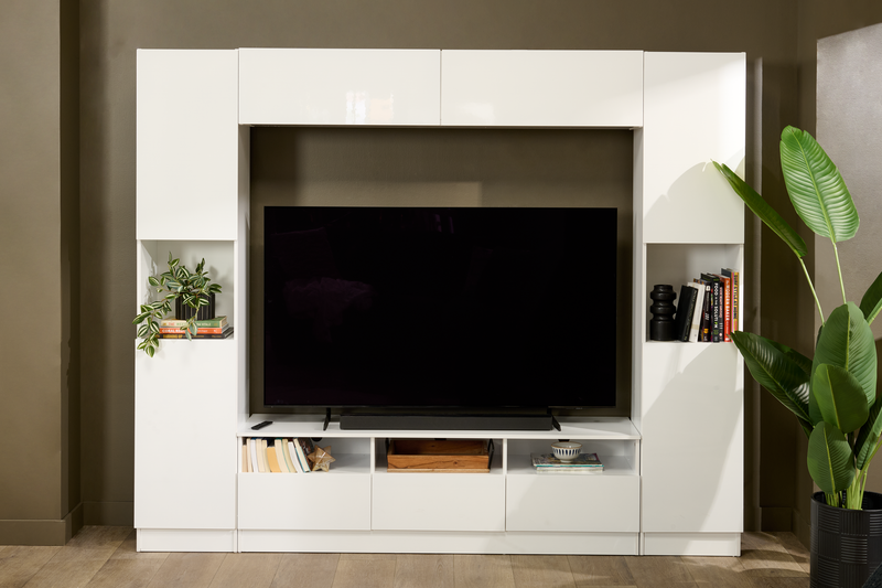 Celine 94.5\" 4 – Piece Entertainment Centre with Storage and Cable Management for TVs up to 70\" - White