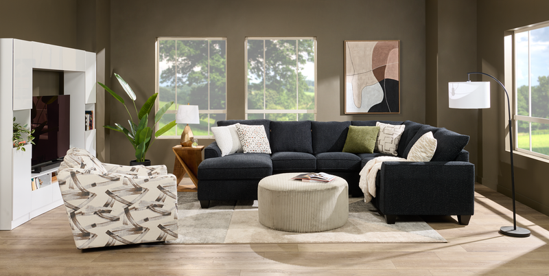 Made in Canada Customizable Sofa Lab Round 38\" Fabric Ottoman – Fog Accent Fabric 