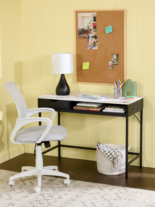 Jensen 40\" Desk with Marble-Look Top and Storage – Black