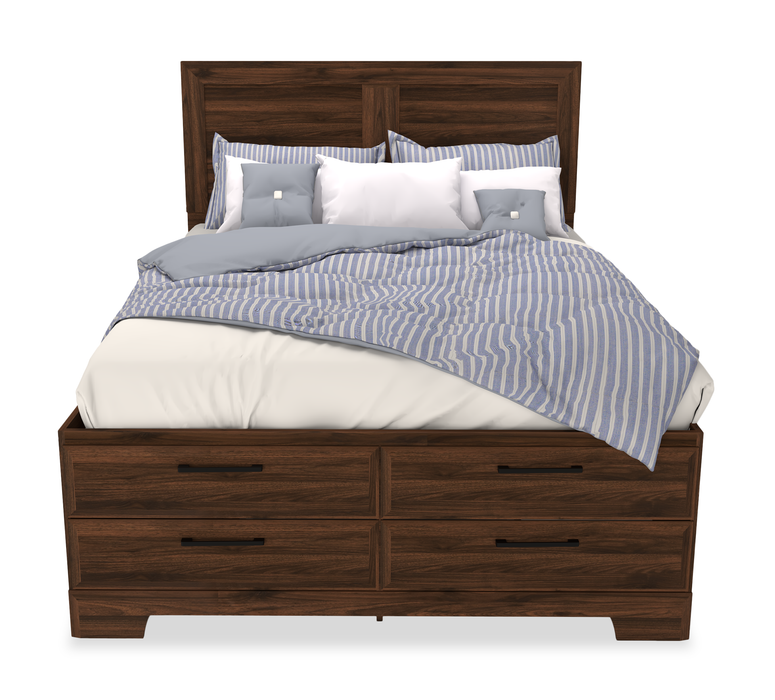 Yorkdale 12-Drawer Platform Bed with Headboard & Storage Frame, Made in Canada, Walnut Brown- Full Size