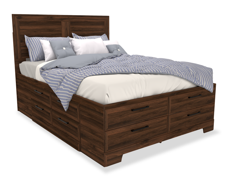 Yorkdale 6pc Set,12-Drawer Bed, Dresser, Mirror & Nightstand, Walnut Brown - Full Size