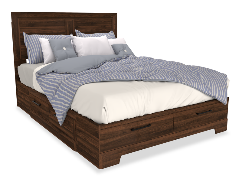 Yorkdale 5pc Bedroom Set with 6-Drawer Storage Bed, Dresser & Mirror, Walnut Brown - Queen Size