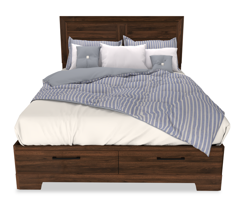 Yorkdale 6pc Set, 6-Drawer Bed, Dresser, Mirror & Nightstand, Walnut Brown- Queen Size