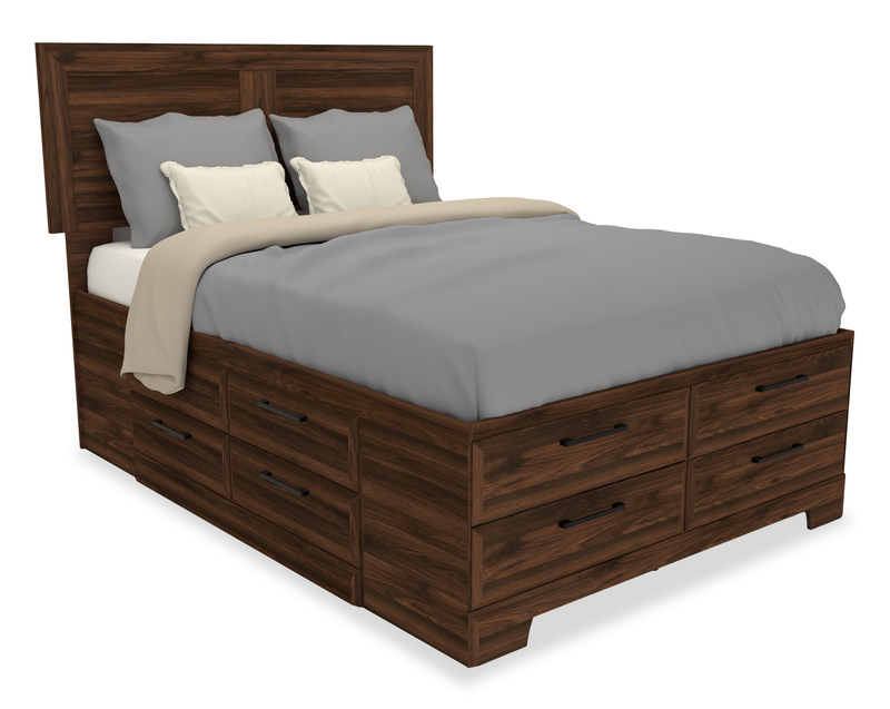 Yorkdale 5pc Bedroom Set with 12-Drawer Storage Bed, Dresser & Mirror, Walnut Brown - Queen Size