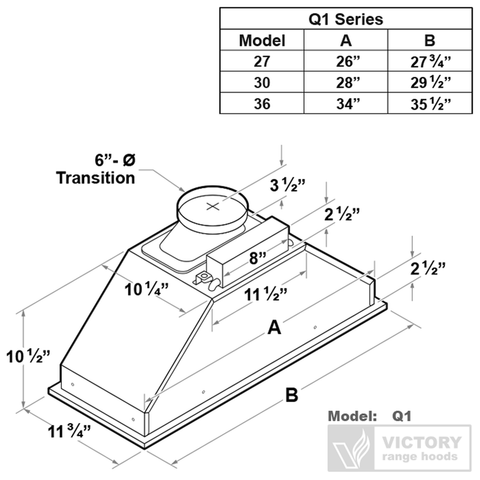Victory 30\" Insert Range Hood - Q1-30