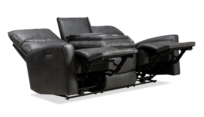 Quest 82.5\" Leather-Look Fabric Power Reclining Sofa - Grey