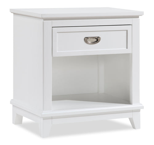 Quinn Bedside 1-Drawer Nightstand with Shelf, 24"W x 26"H - White 