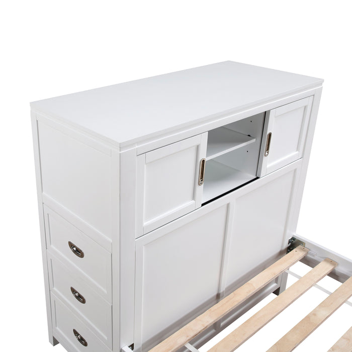 Quinn Platform Bed with Bookcase Headboard, Built-in Desk & Stool, White - Full Size