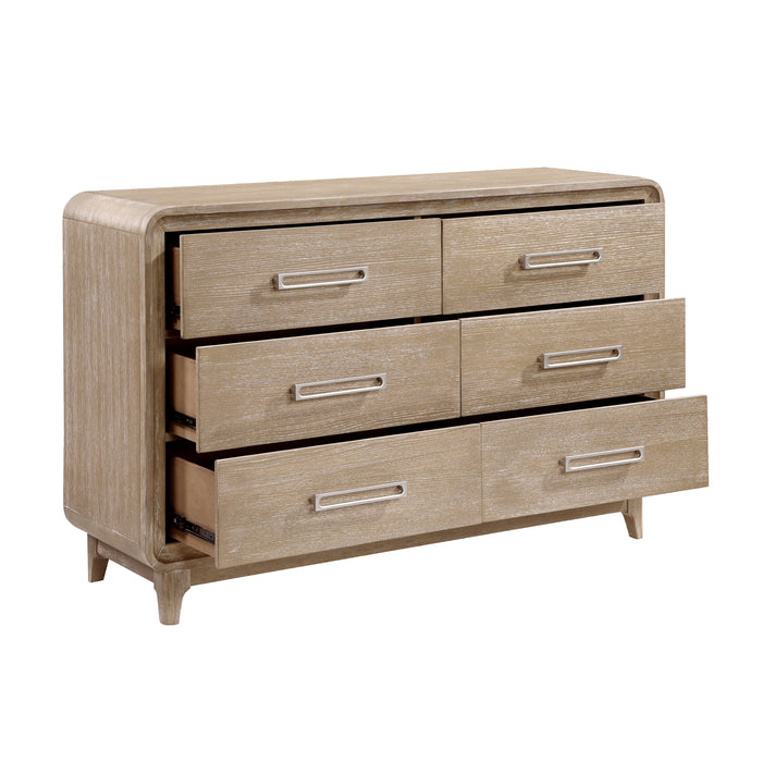 Sasha Bedroom 6-Drawer Dresser, 62\"W x 38\"H - Natural Oak Brown