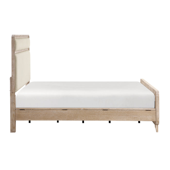 Sasha Panel Bed with Fabric Headboard & Footboard, Natural Oak Brown - King Size