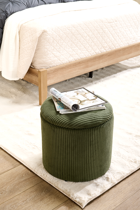 Saskatoon 17\" Round Corduroy Storage Ottoman - Green