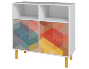 Manhattan Comfort Mid-Century Modern Retro Sideboard with 6 Shelves - White & Multi-Colour