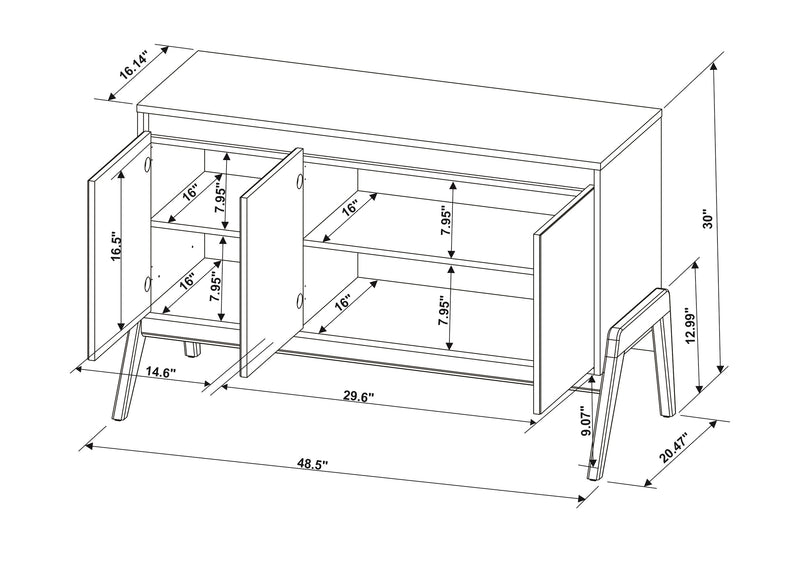 Manhattan Comfort Mid-Century Modern Gales 48.50” Sideboard with Solid Wood Legs - Matte White