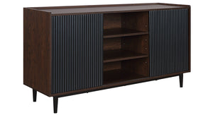 Manhattan Comfort Duane 59.05” Modern Ribbed Sideboard with Adjustable Shelves - Dark Brown & Black