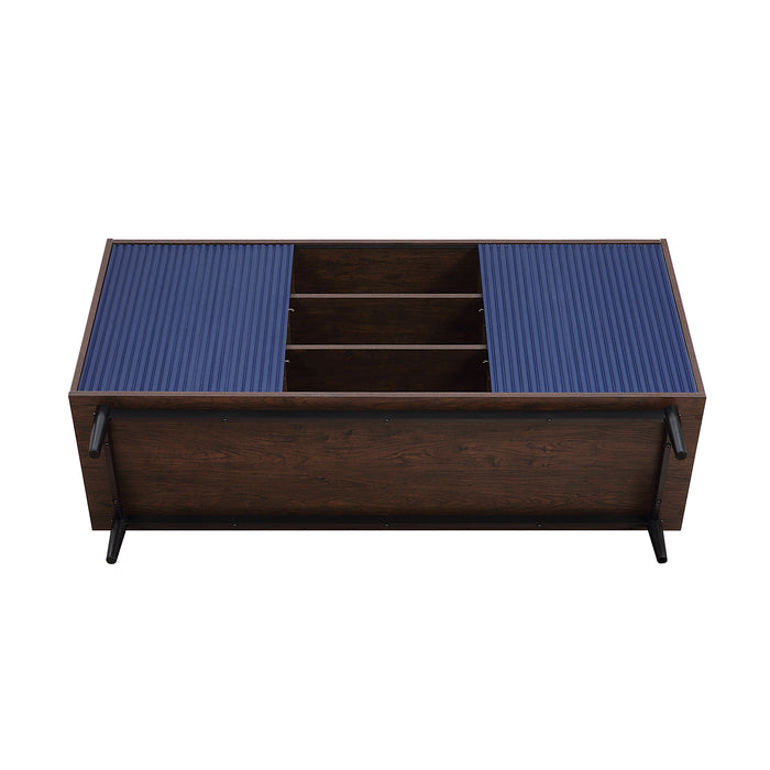 Manhattan Comfort Duane 59.05” Modern Ribbed Sideboard with Adjustable Shelves - Dark Brown & Navy