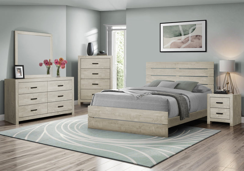 Soren Panel Bed with Slat Headboard & Frame, Bleached Oak - Queen Size