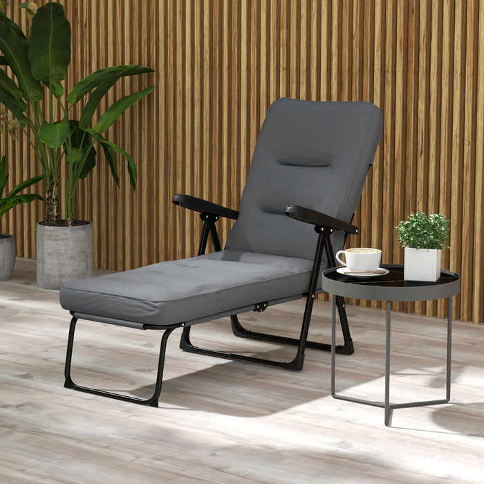 Outsunny Outdoor Lounge Chair W/ Cushion, Foldable Reclining Patio Chair